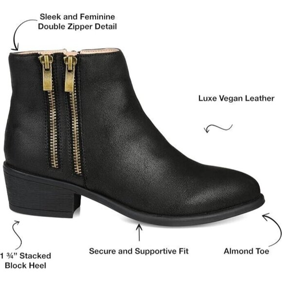 Journee Collection Womens Jayda Inside Zip Stacked Heel Booties Black Size 7.5 - Picture 2 of 5
